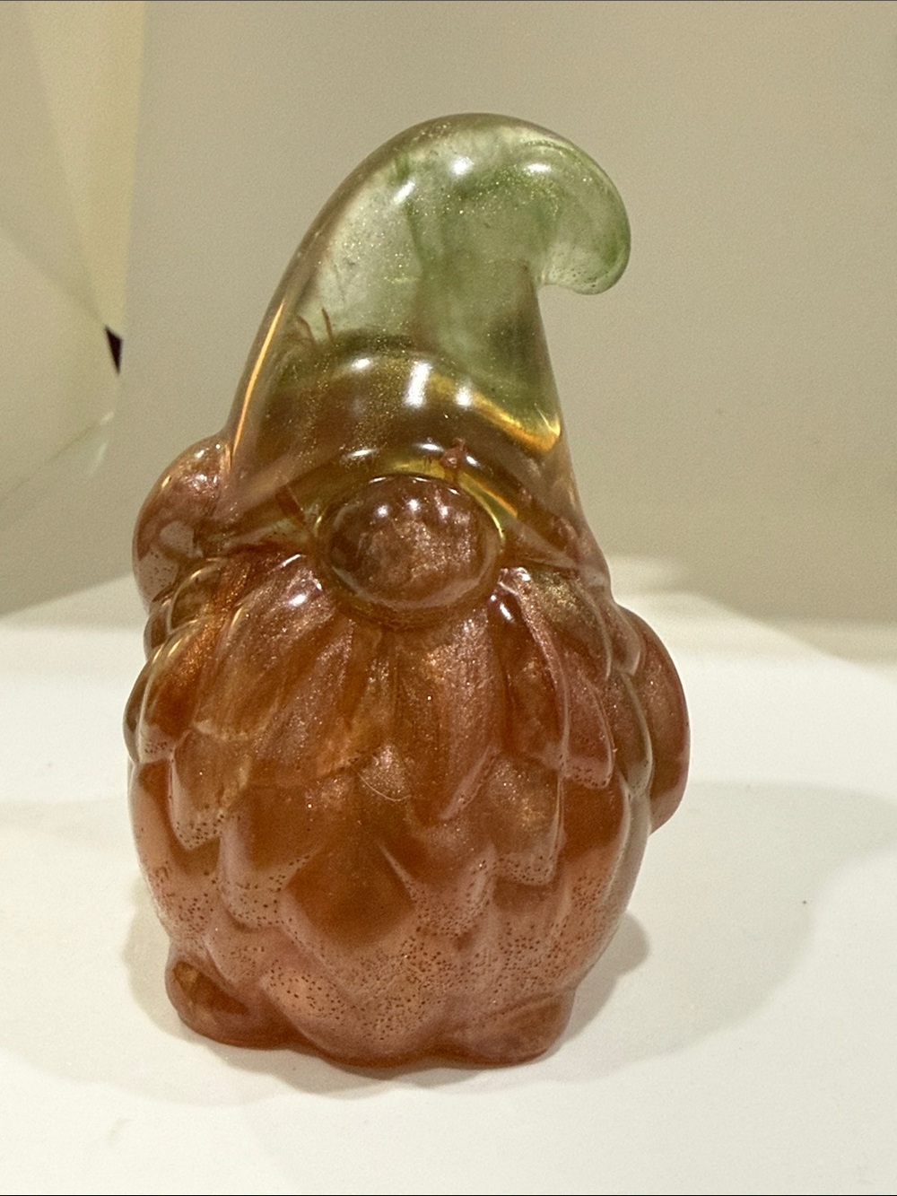 Handmade Resin Gnome Figurine in Copper and Green